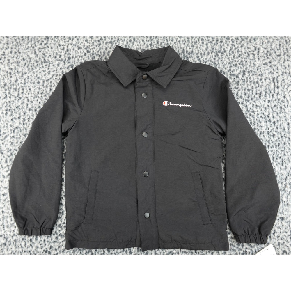 Champion Boys Black Coaches Jacket Fleece Lined Snap Front Size S 8 Windbreaker‎
